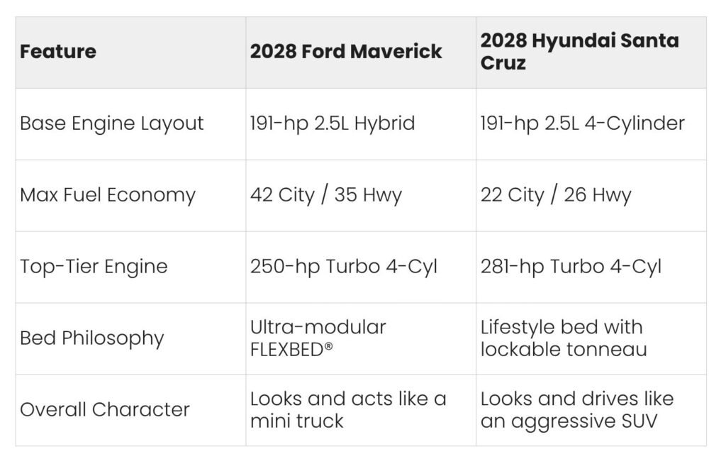 2028 ford maverick comparison